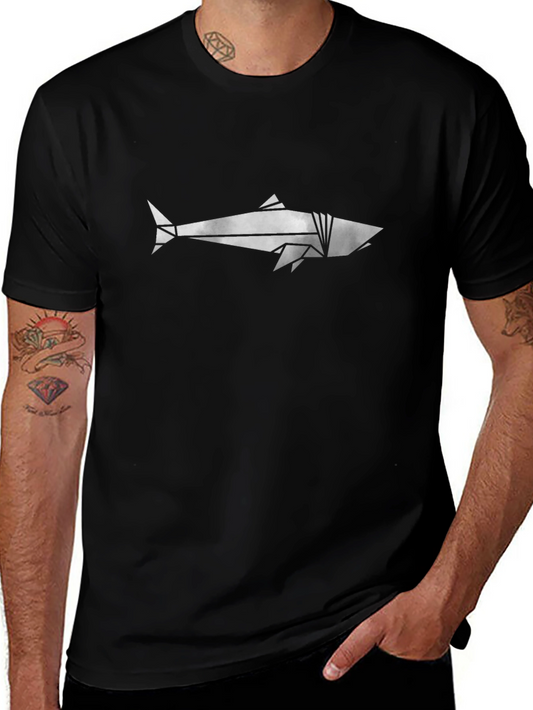 Geometric Shark Graphic T-Shirt - Black