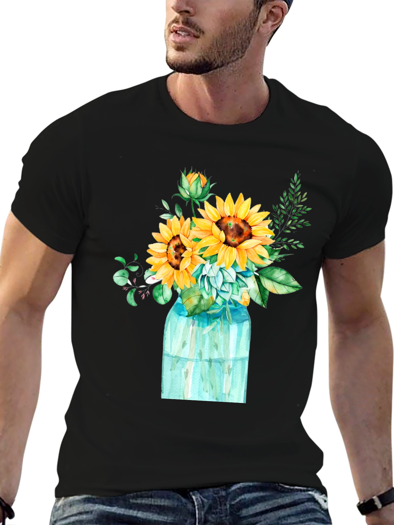 Sunflower Bouquet Graphic Tee - Black Cotton Blend