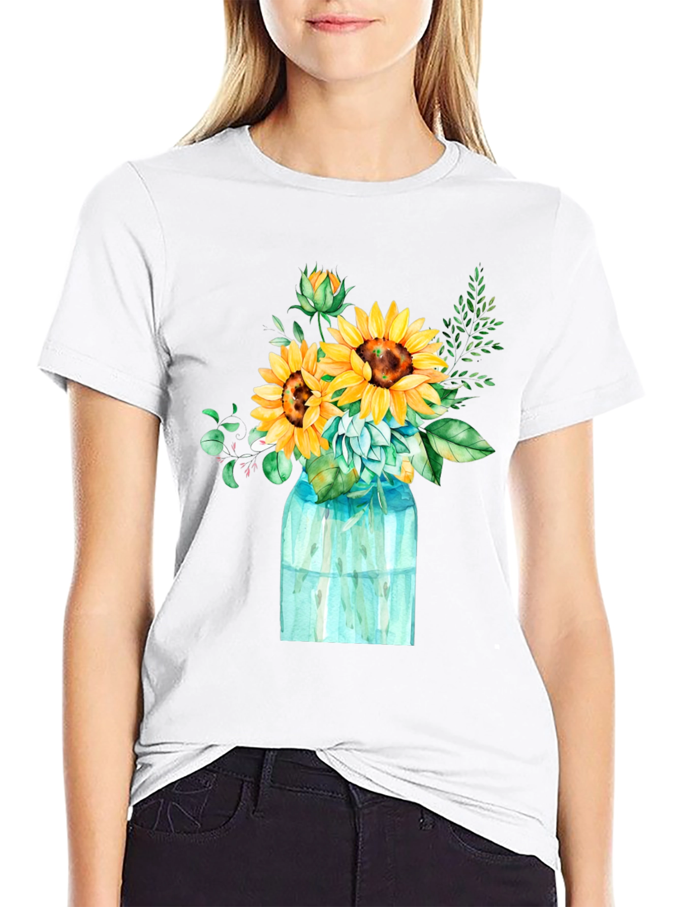 Sunflower Bouquet Graphic Tee - Black Cotton Blend