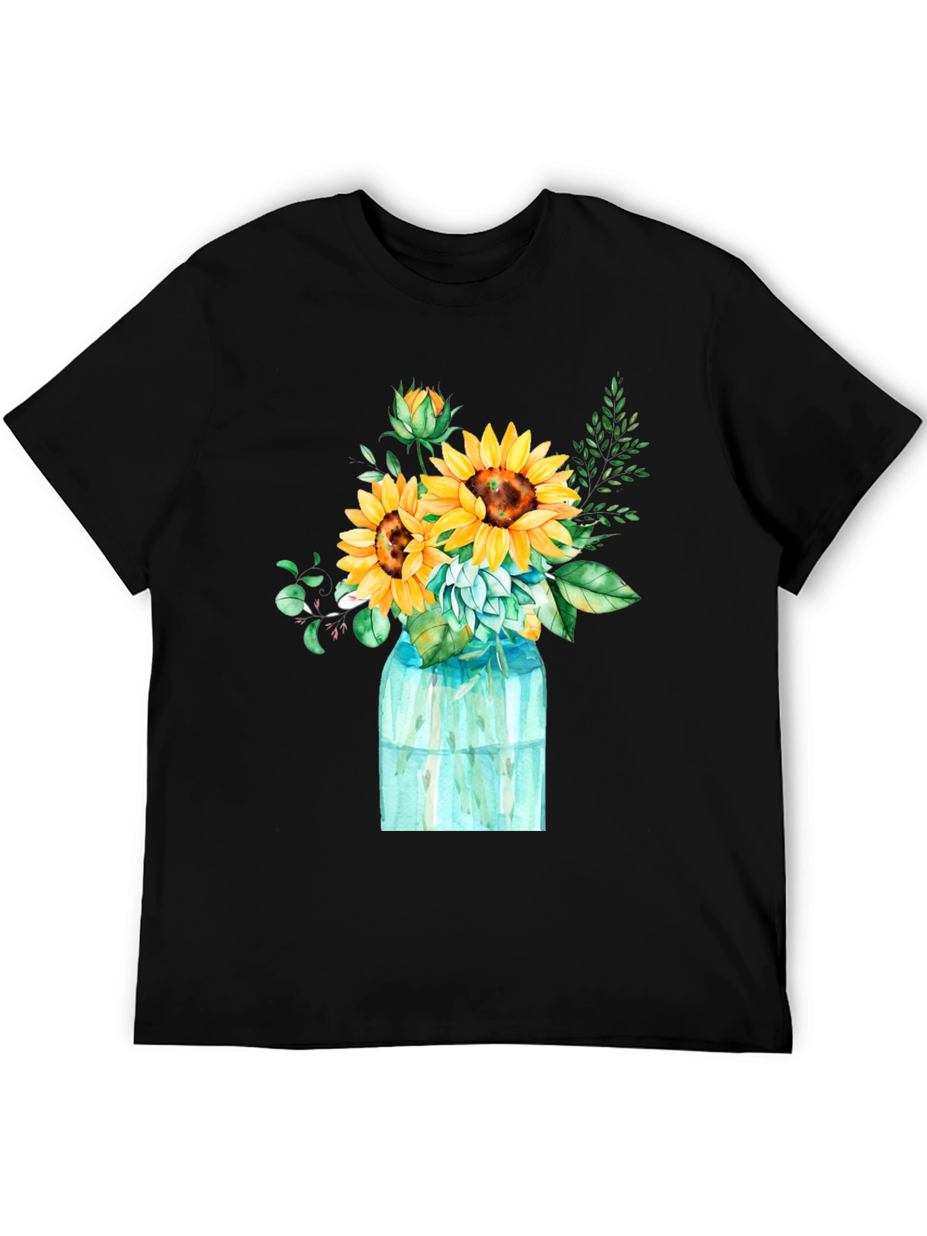 Sunflower Bouquet Graphic Tee - Black Cotton Blend