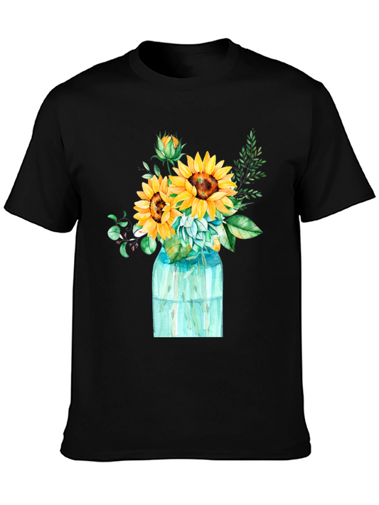 Sunflower Bouquet Graphic Tee - Black Cotton Blend
