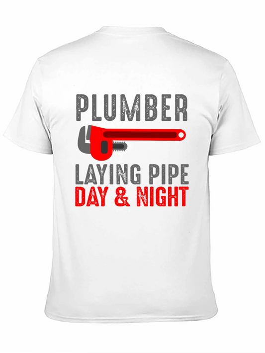 Plumber Laying Pipe Day & Night Graphic T-Shirt