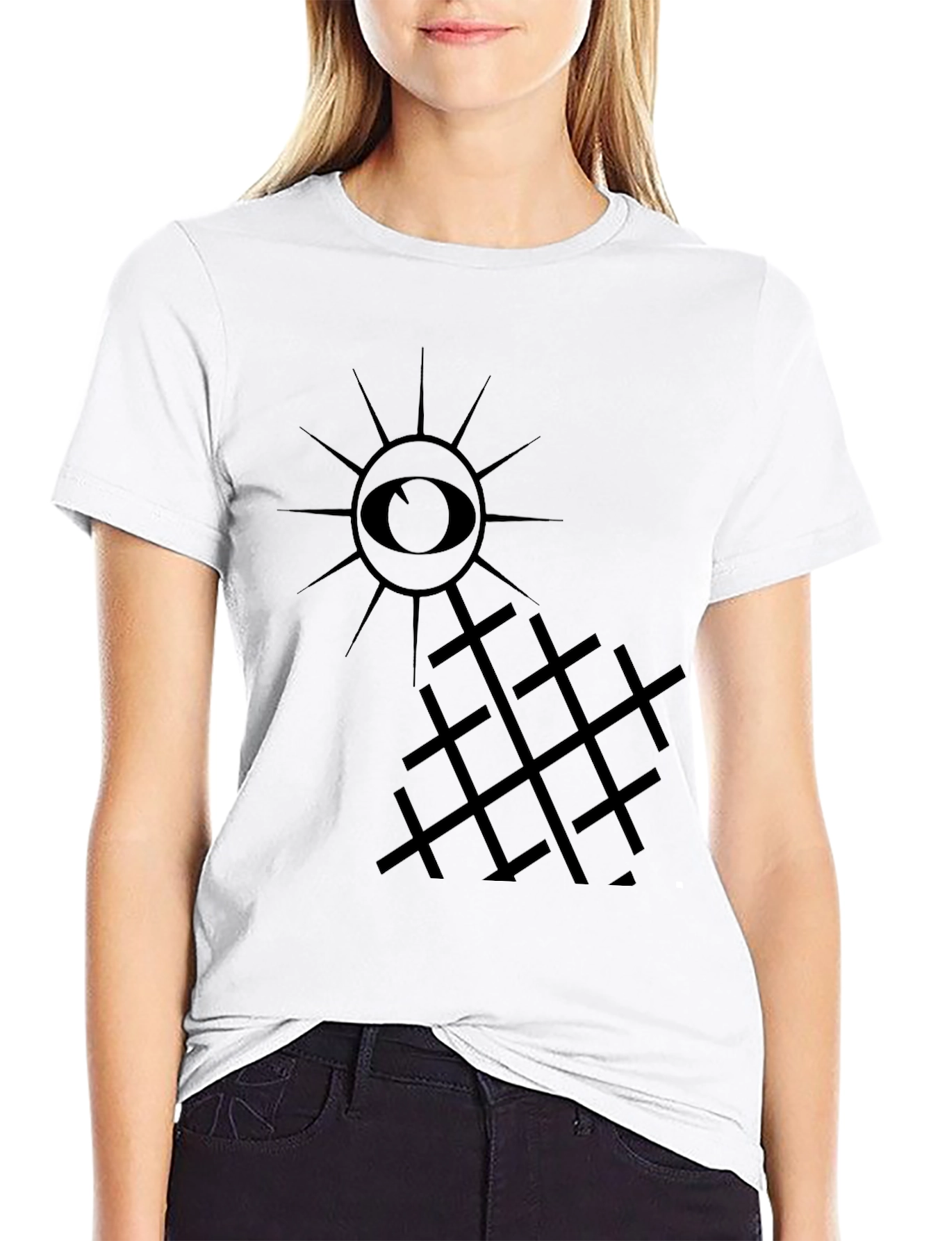Eye and Grid Graphic Tee - Dark Aesthetic Style