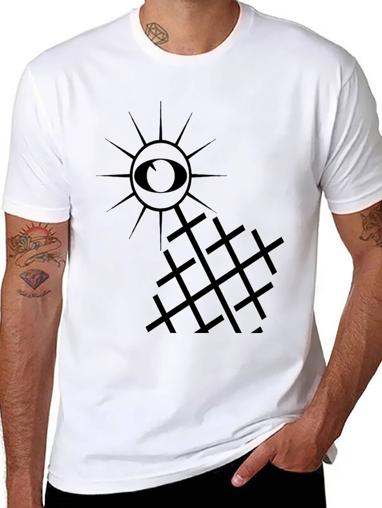Eye and Grid Graphic Tee - Dark Aesthetic Style