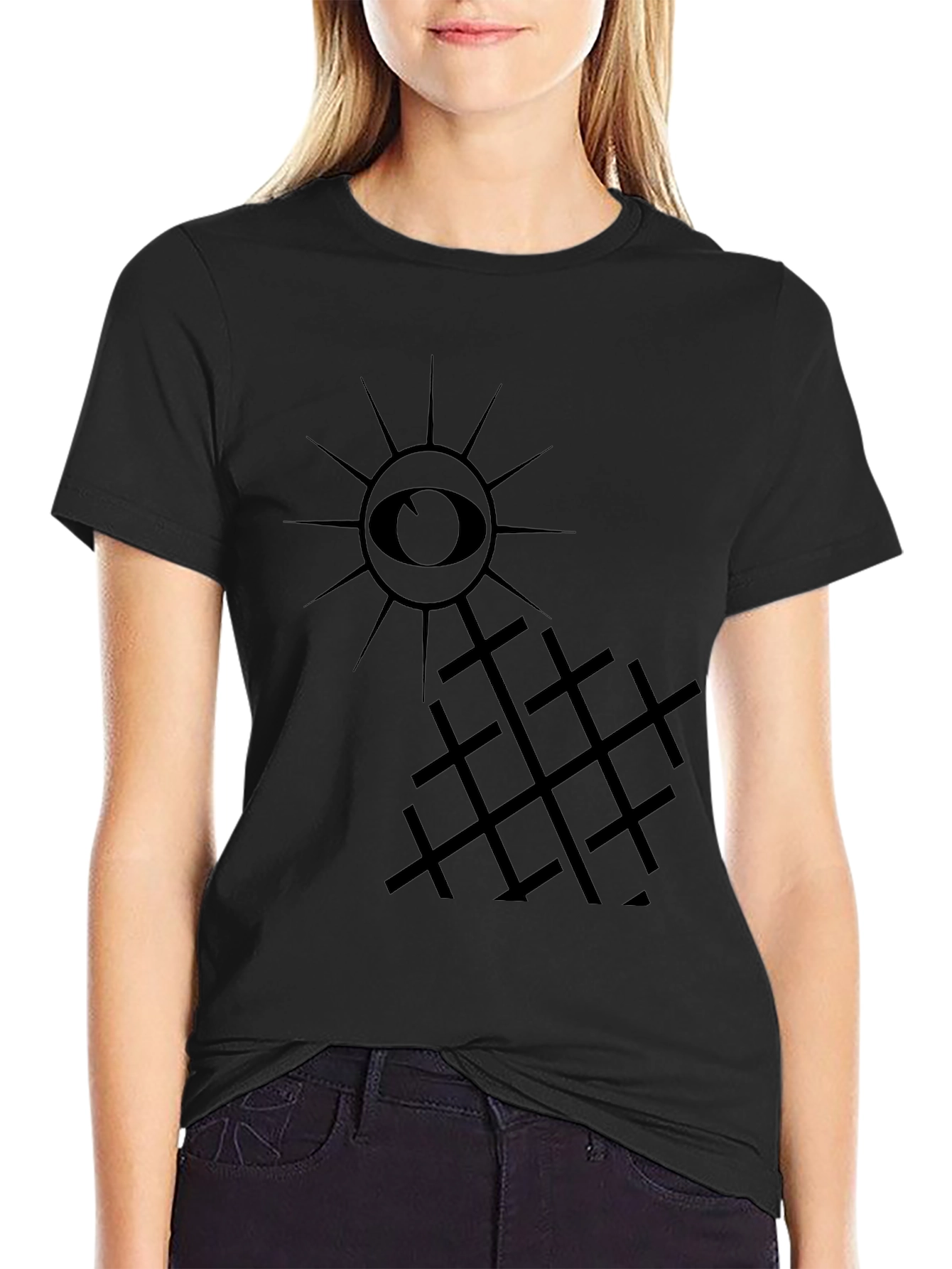 Eye and Grid Graphic Tee - Dark Aesthetic Style