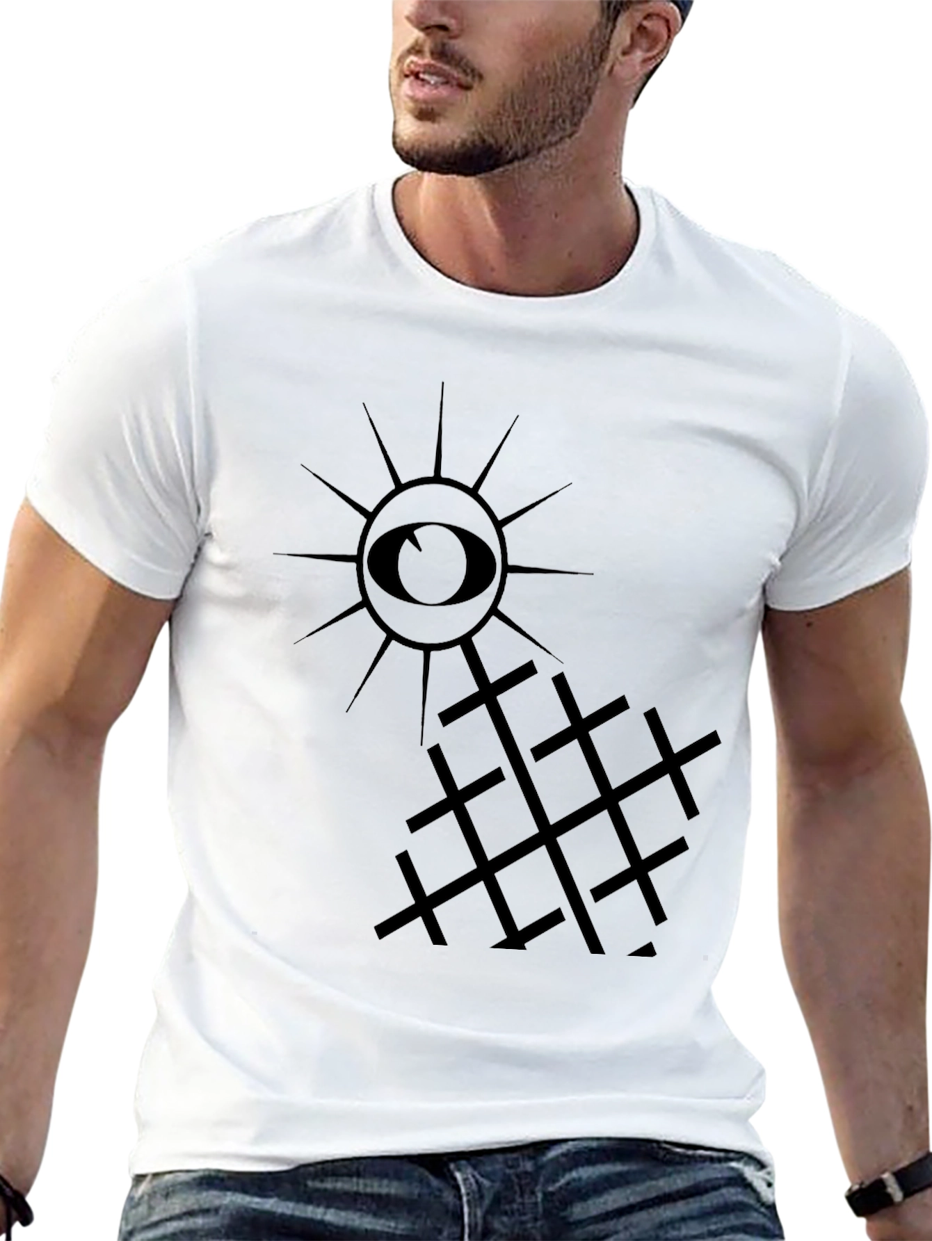 Eye and Grid Graphic Tee - Dark Aesthetic Style