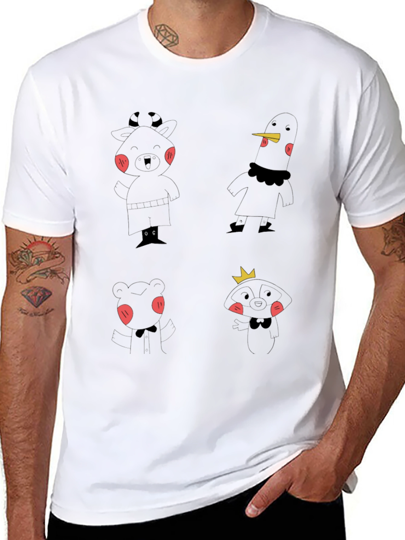 Fun Cartoon Character Print Black T-Shirt