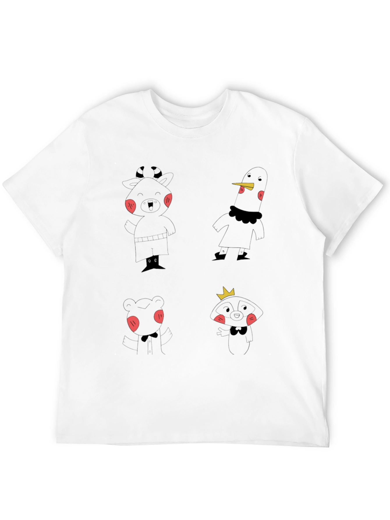 Fun Cartoon Character Print Black T-Shirt