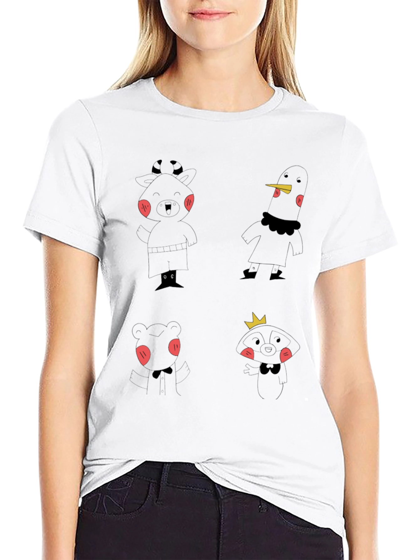 Fun Cartoon Character Print Black T-Shirt