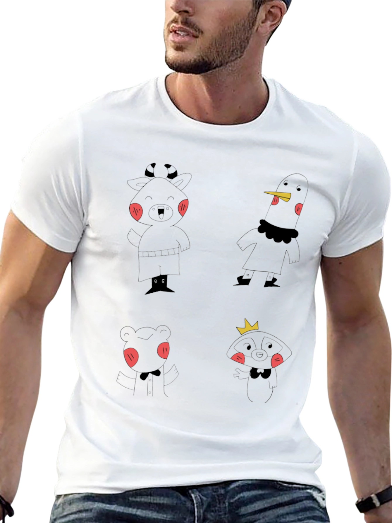Fun Cartoon Character Print Black T-Shirt