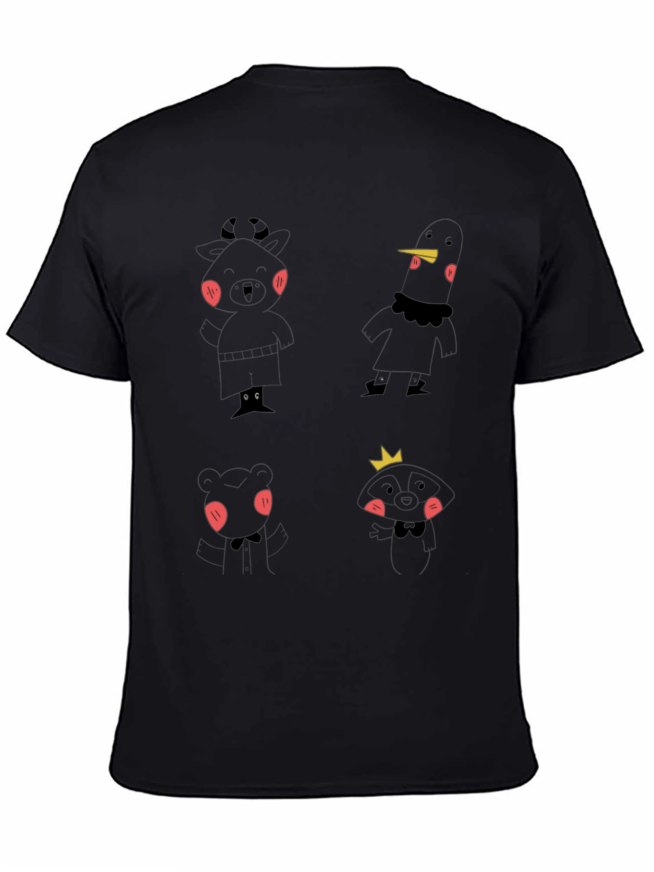 Fun Cartoon Character Print Black T-Shirt