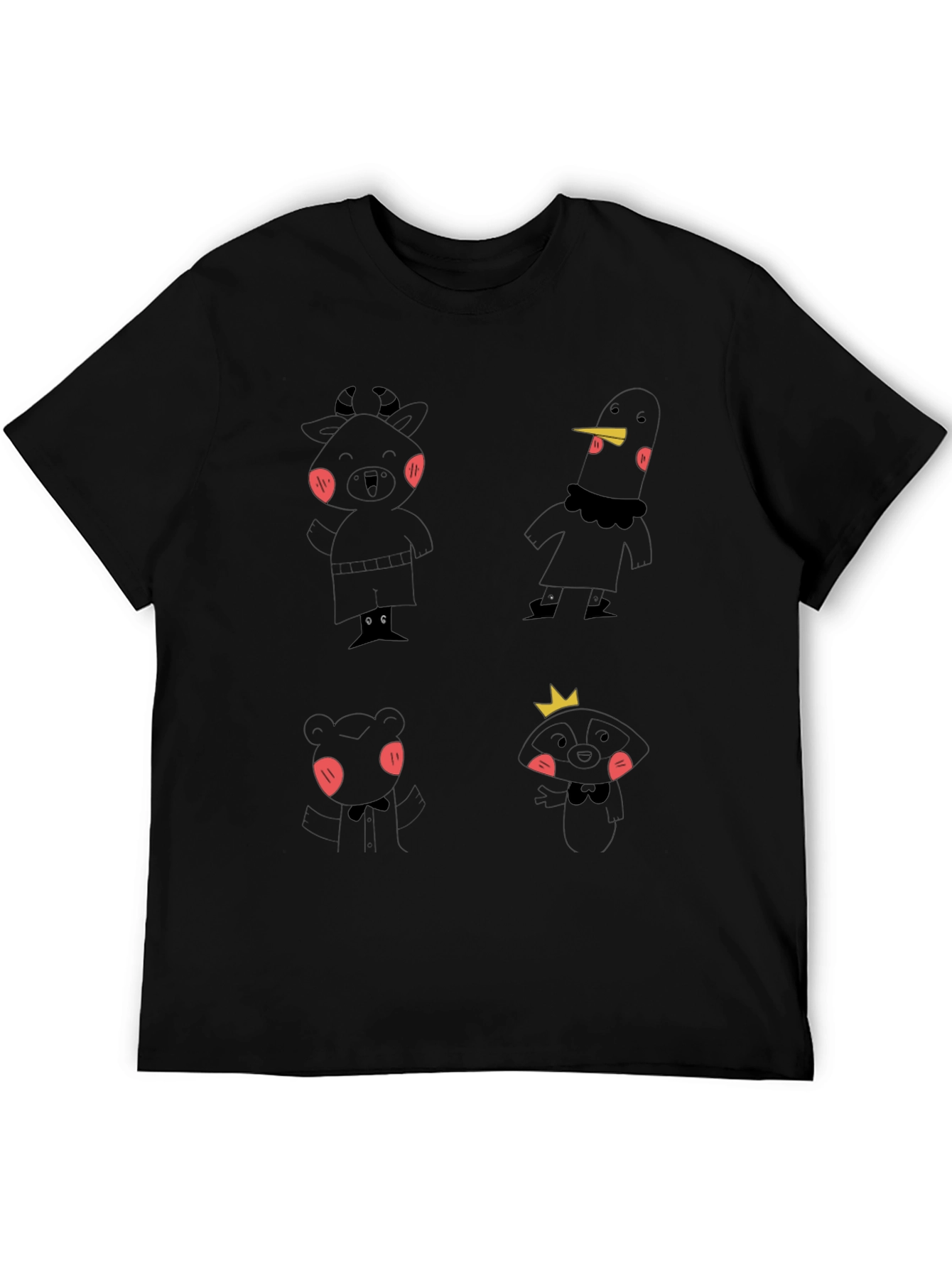 Fun Cartoon Character Print Black T-Shirt