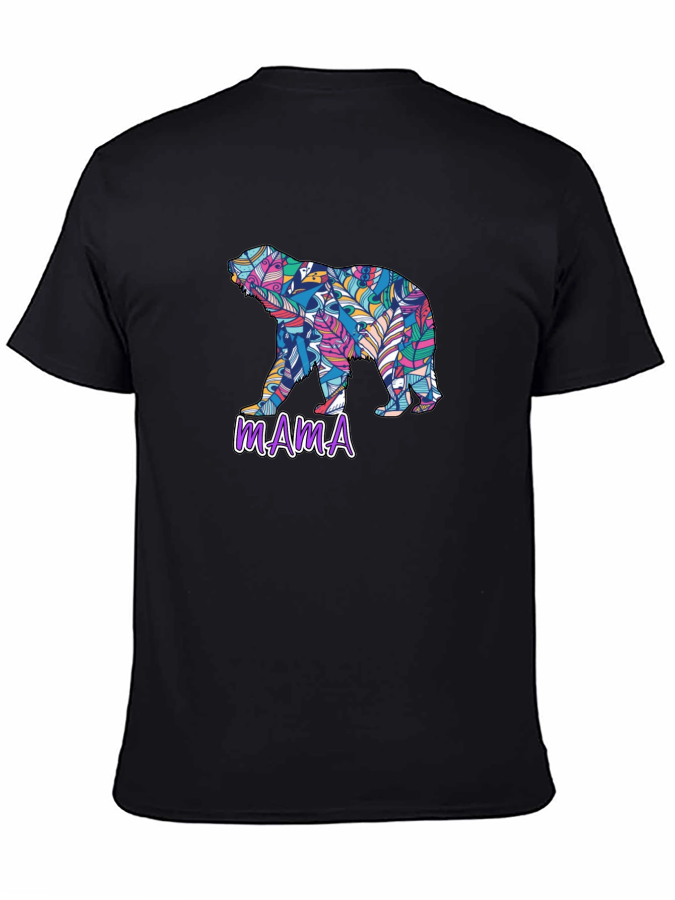 Mama Bear Feather Design Black T-Shirt