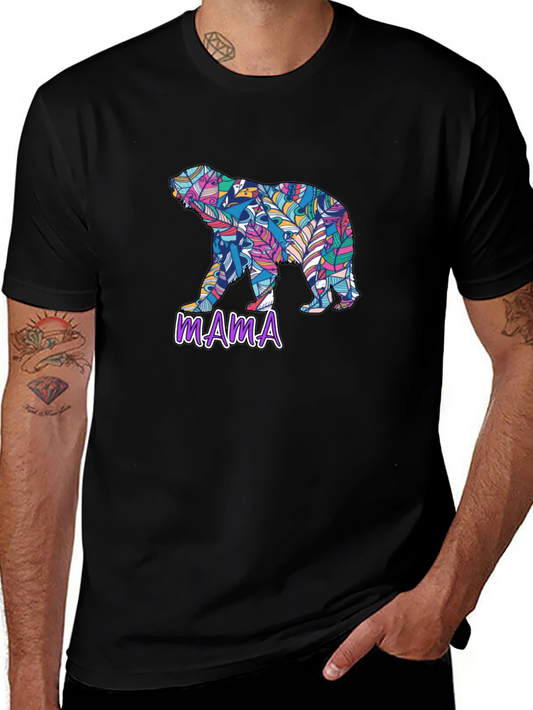 Mama Bear Feather Design Black T-Shirt