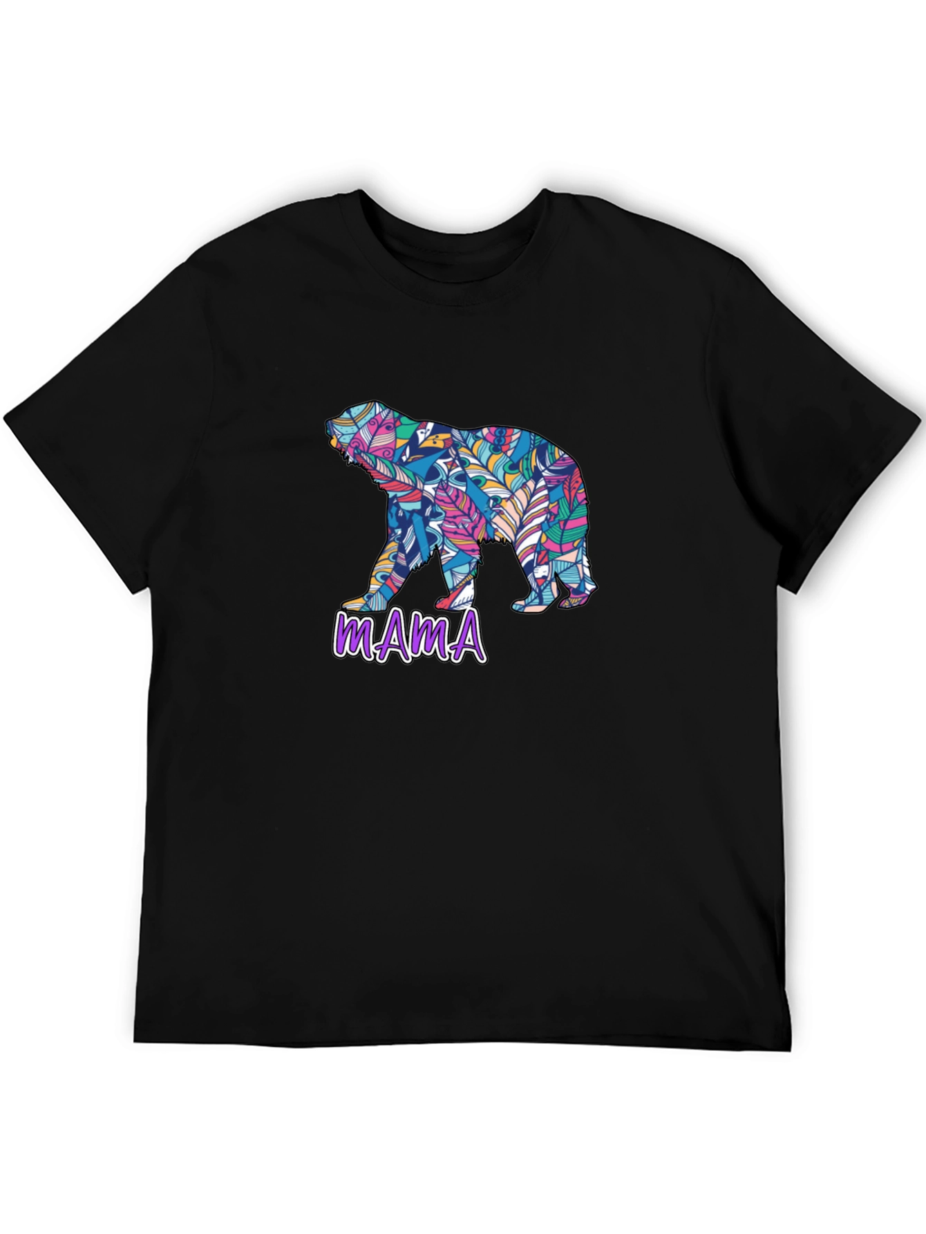 Mama Bear Feather Design Black T-Shirt