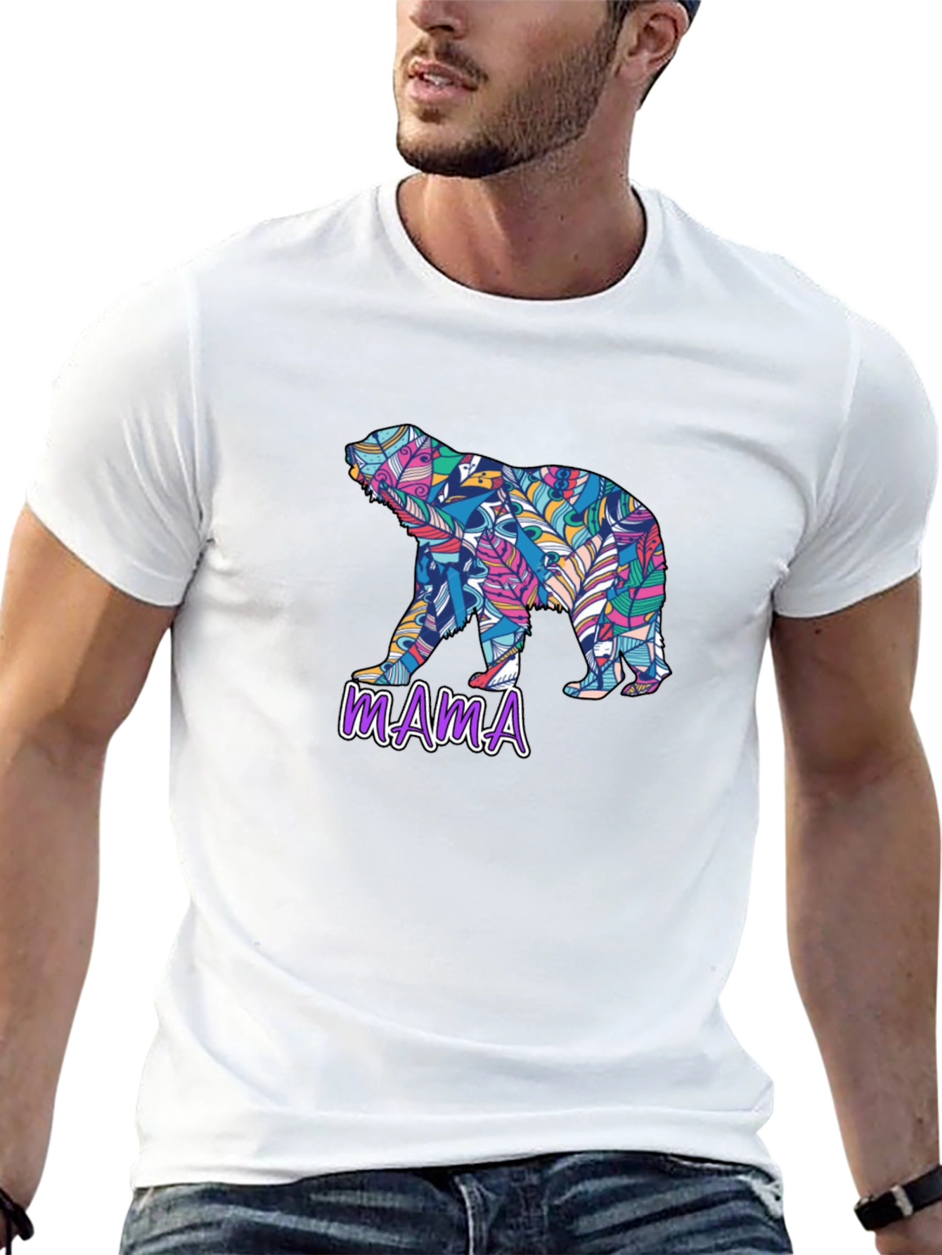 Mama Bear Feather Design Black T-Shirt