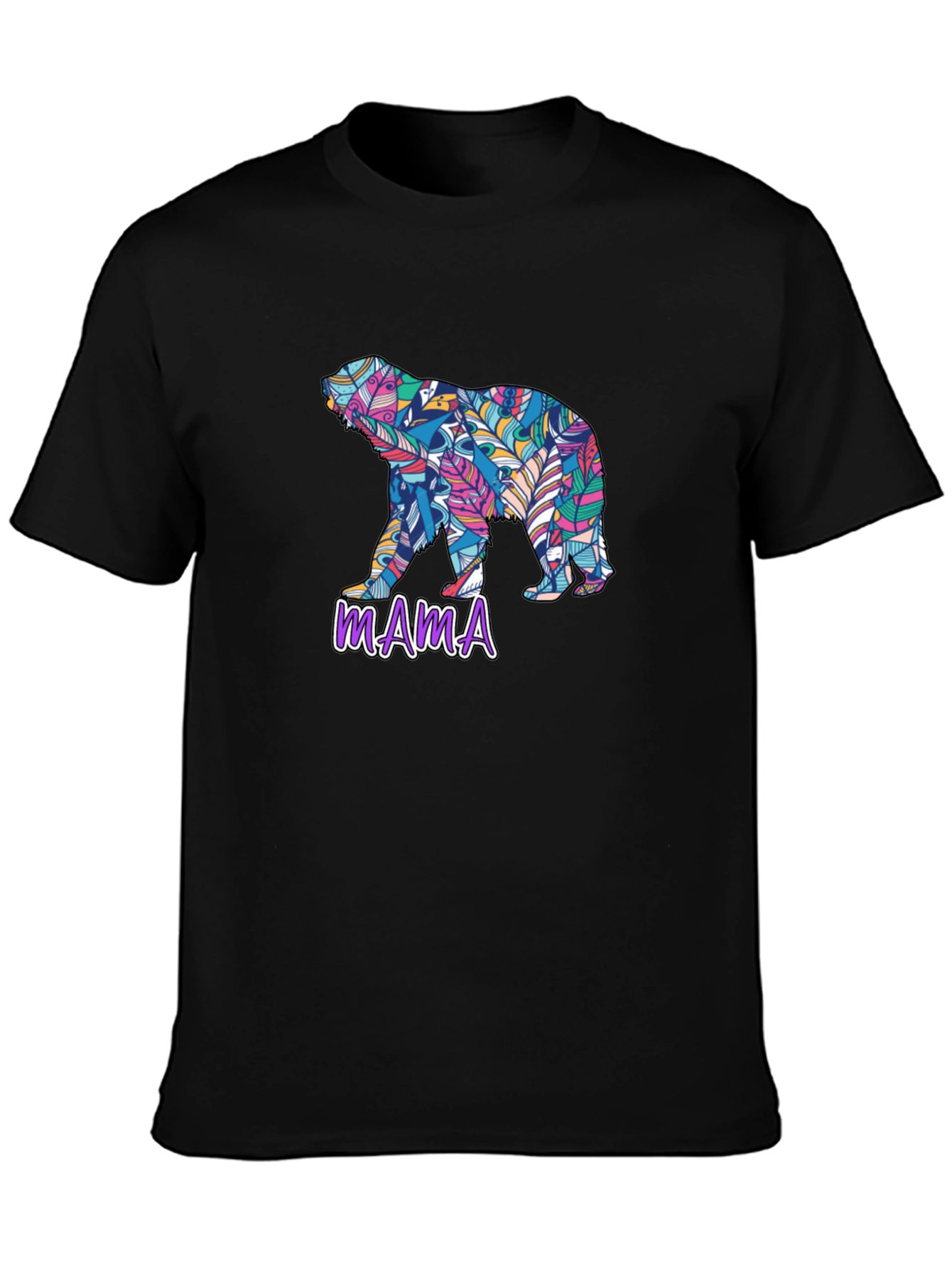 Mama Bear Feather Design Black T-Shirt
