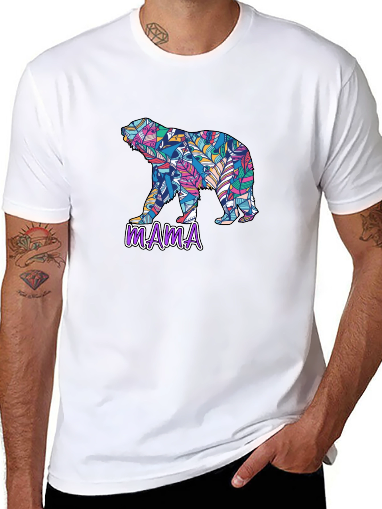 Mama Bear Feather Design Black T-Shirt