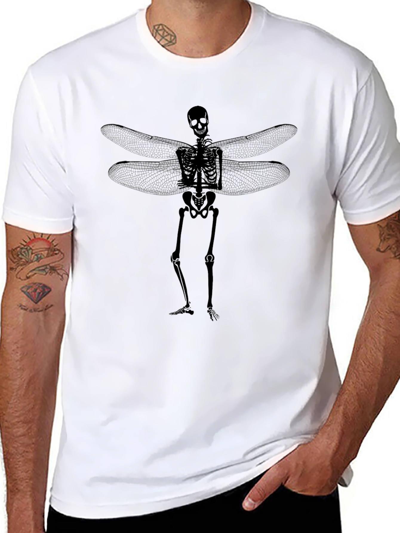 Black Skeleton Dragonfly Wings Graphic Tee