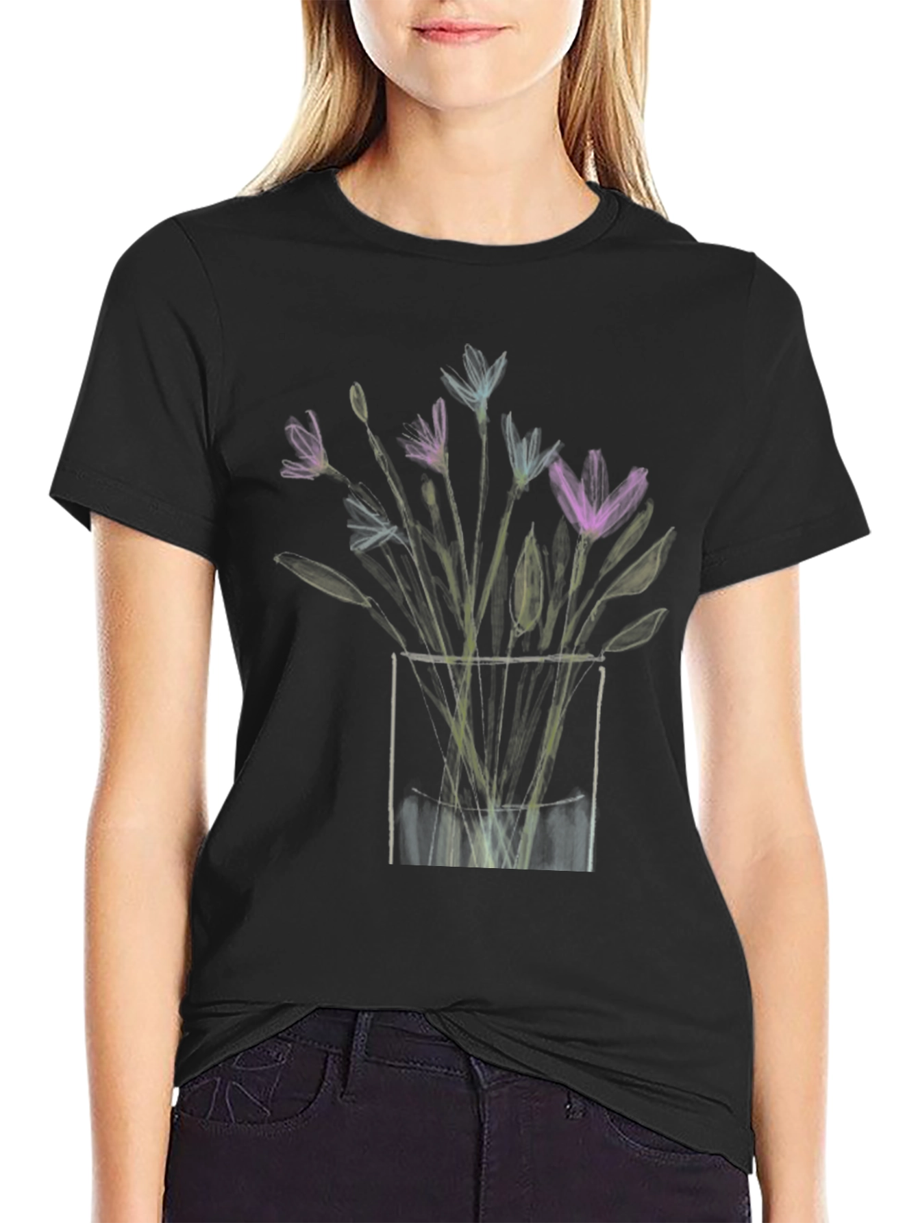 Floral Vase Graphic Black T-Shirt