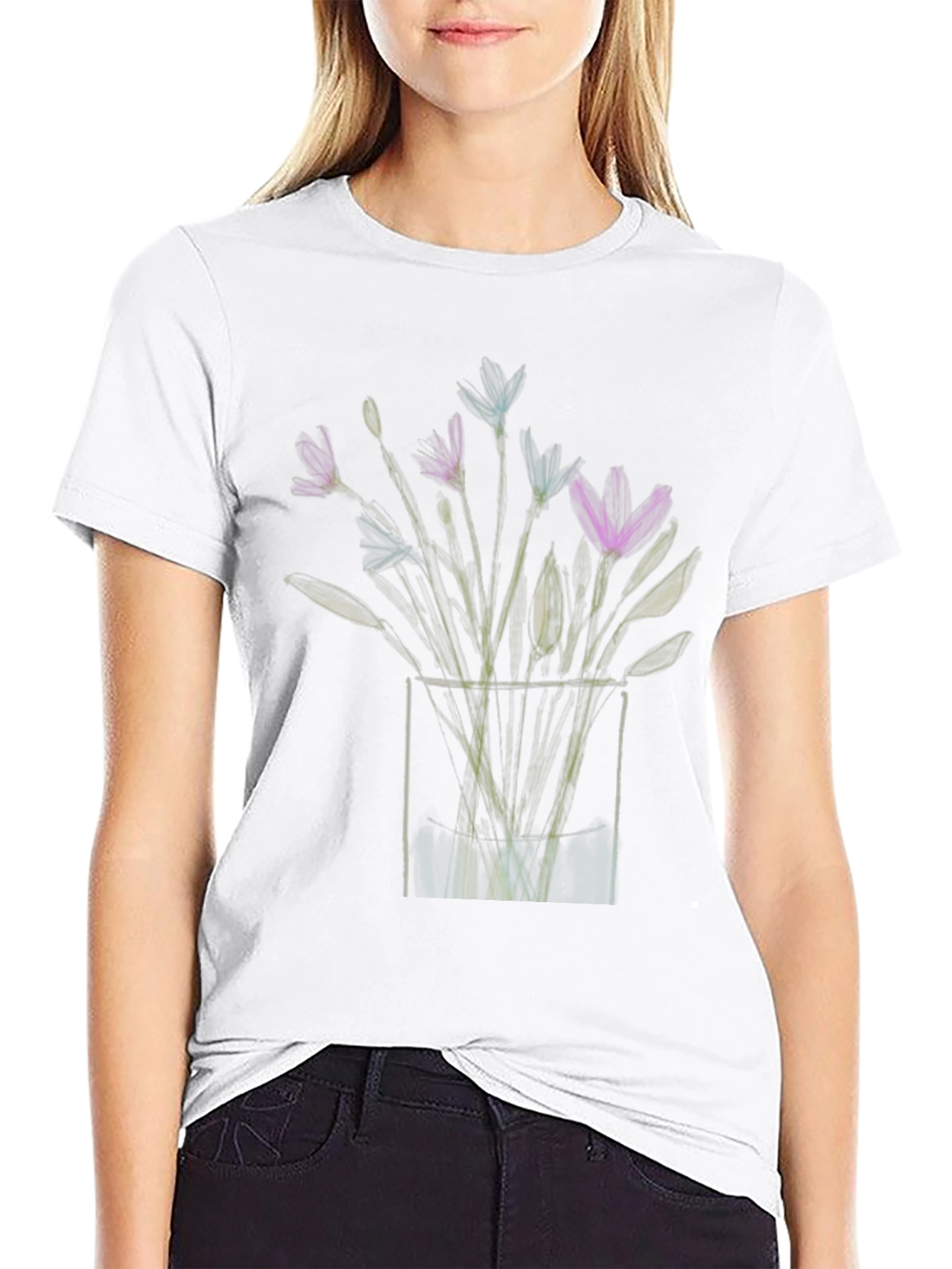 Floral Vase Graphic Black T-Shirt