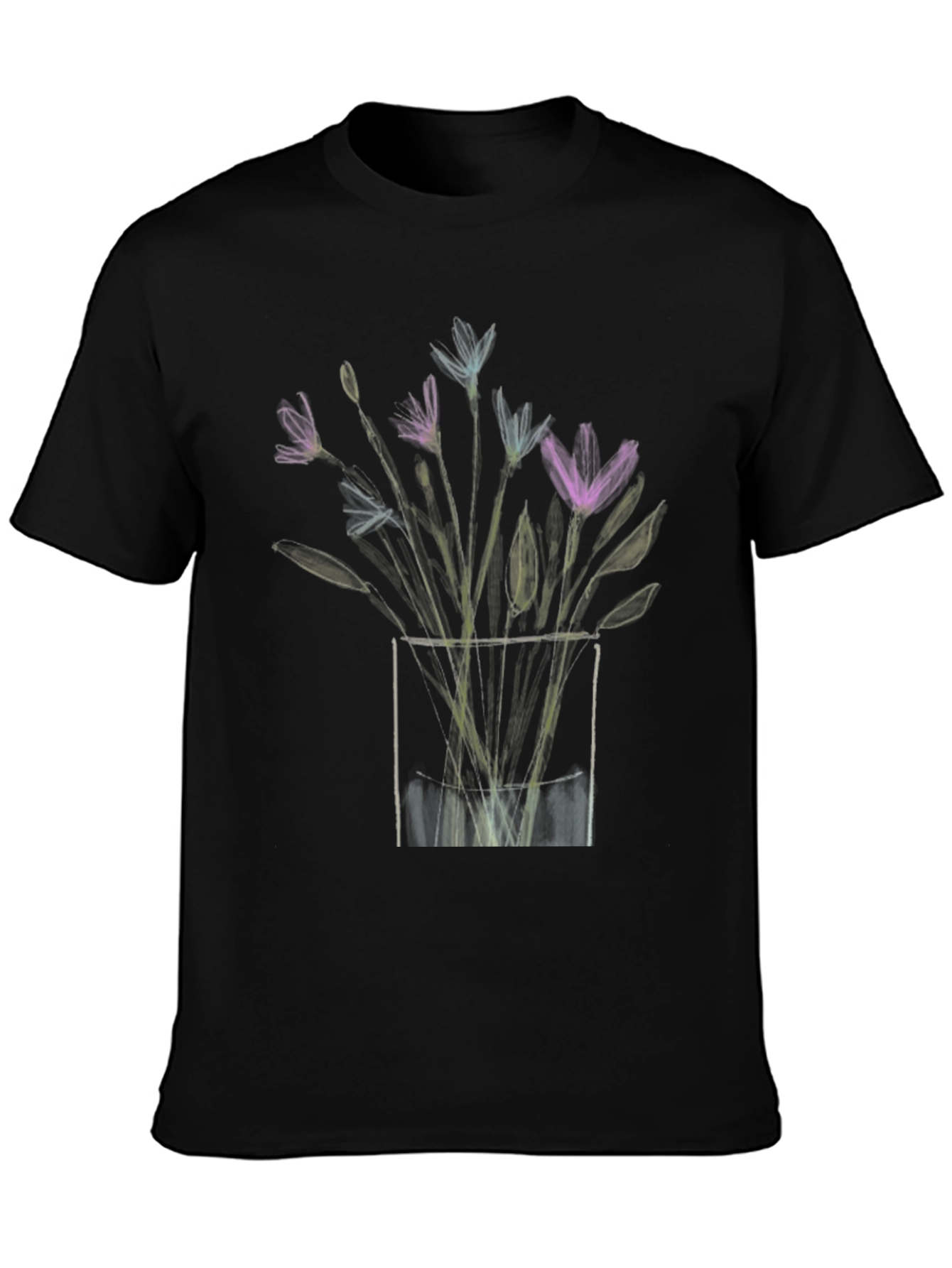 Floral Vase Graphic Black T-Shirt