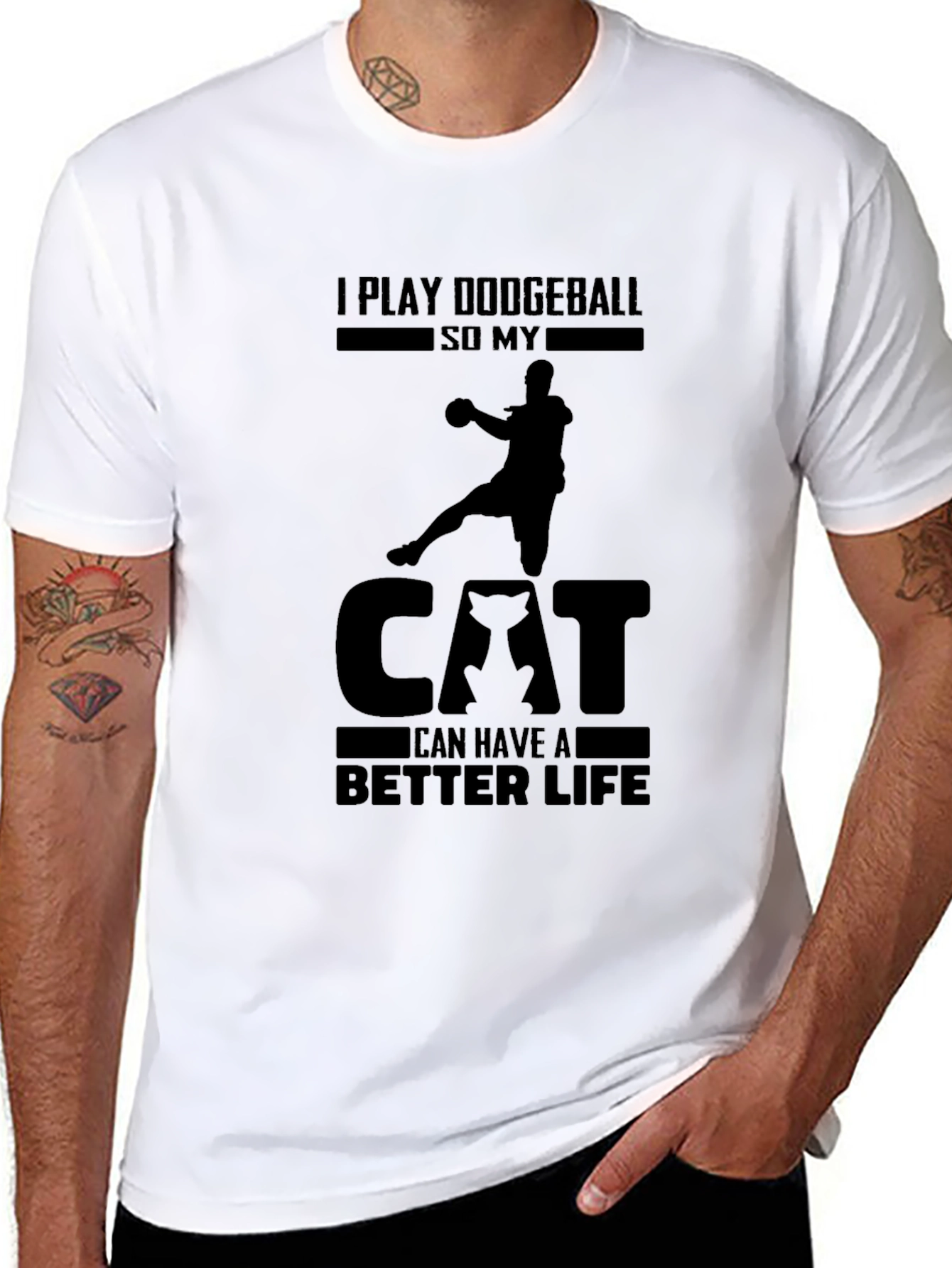 Dodgeball Cat Life Graphic Tee - Black