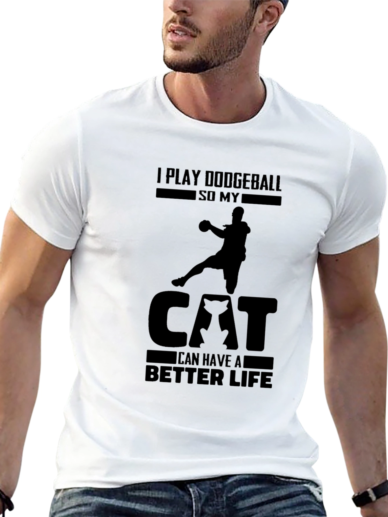 Dodgeball Cat Life Graphic Tee - Black
