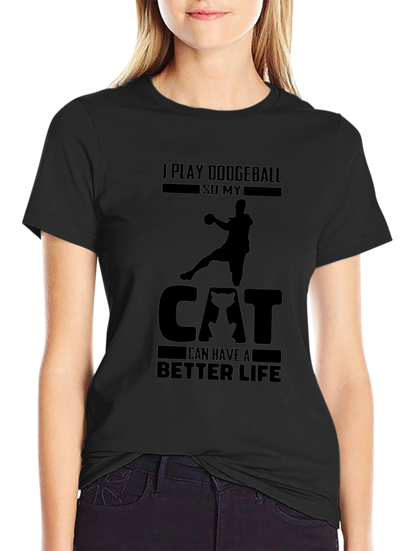 Dodgeball Cat Life Graphic Tee - Black