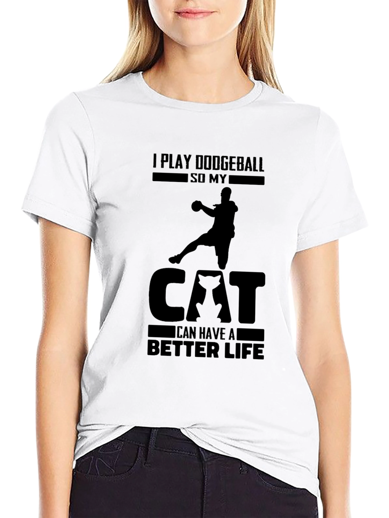 Dodgeball Cat Life Graphic Tee - Black