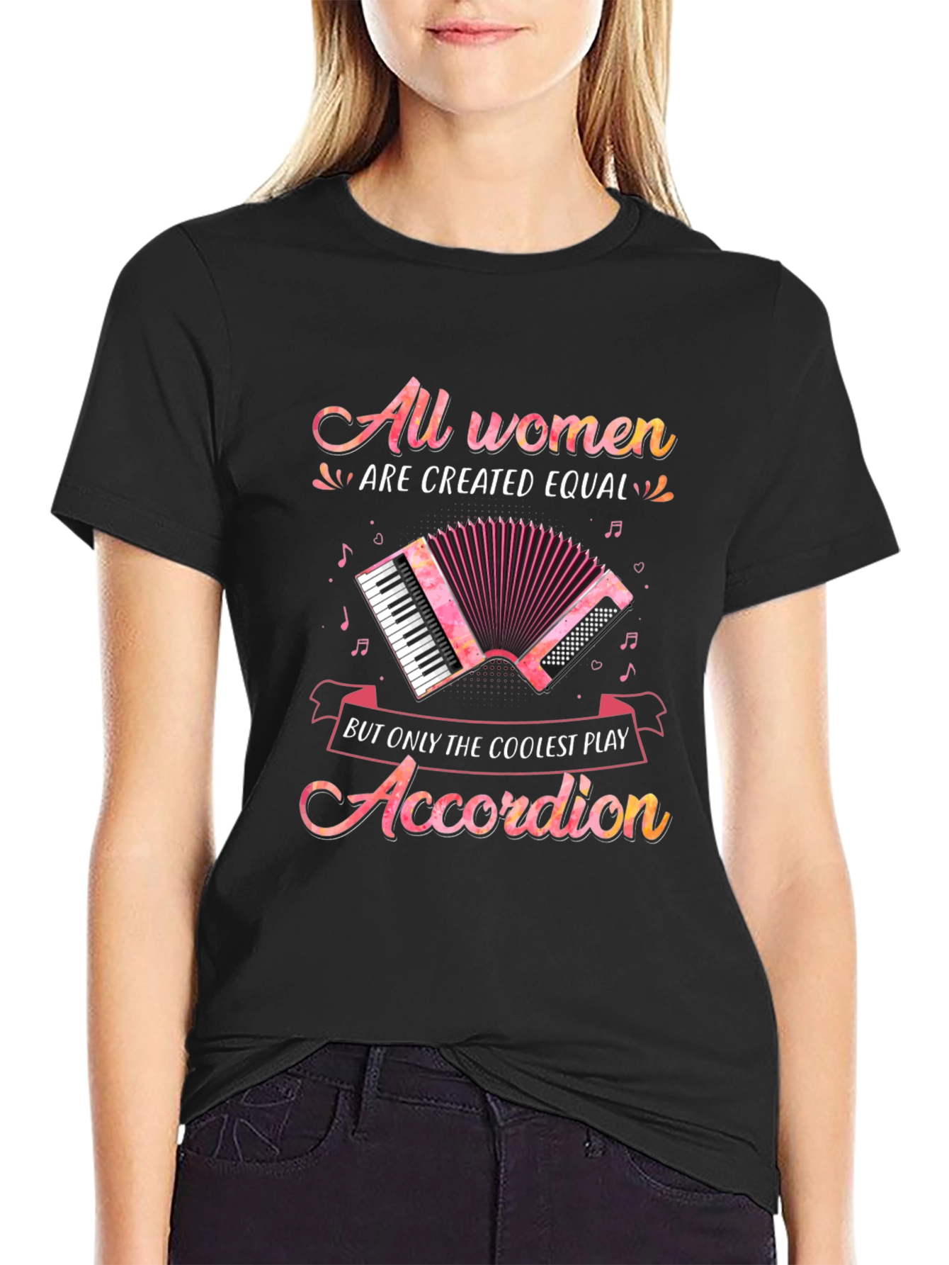 All Women Accordion Player Black T-Shirt