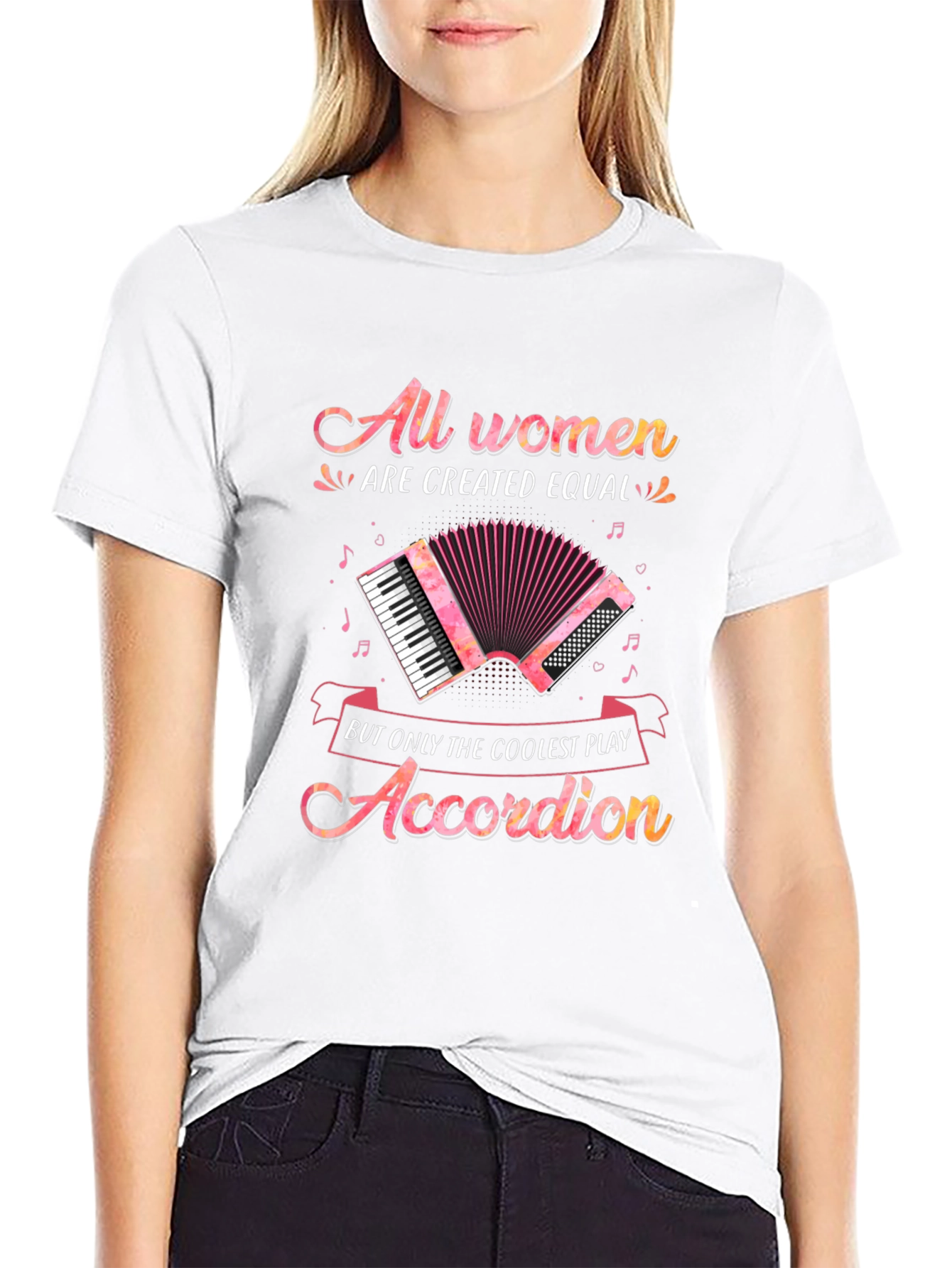 All Women Accordion Player Black T-Shirt