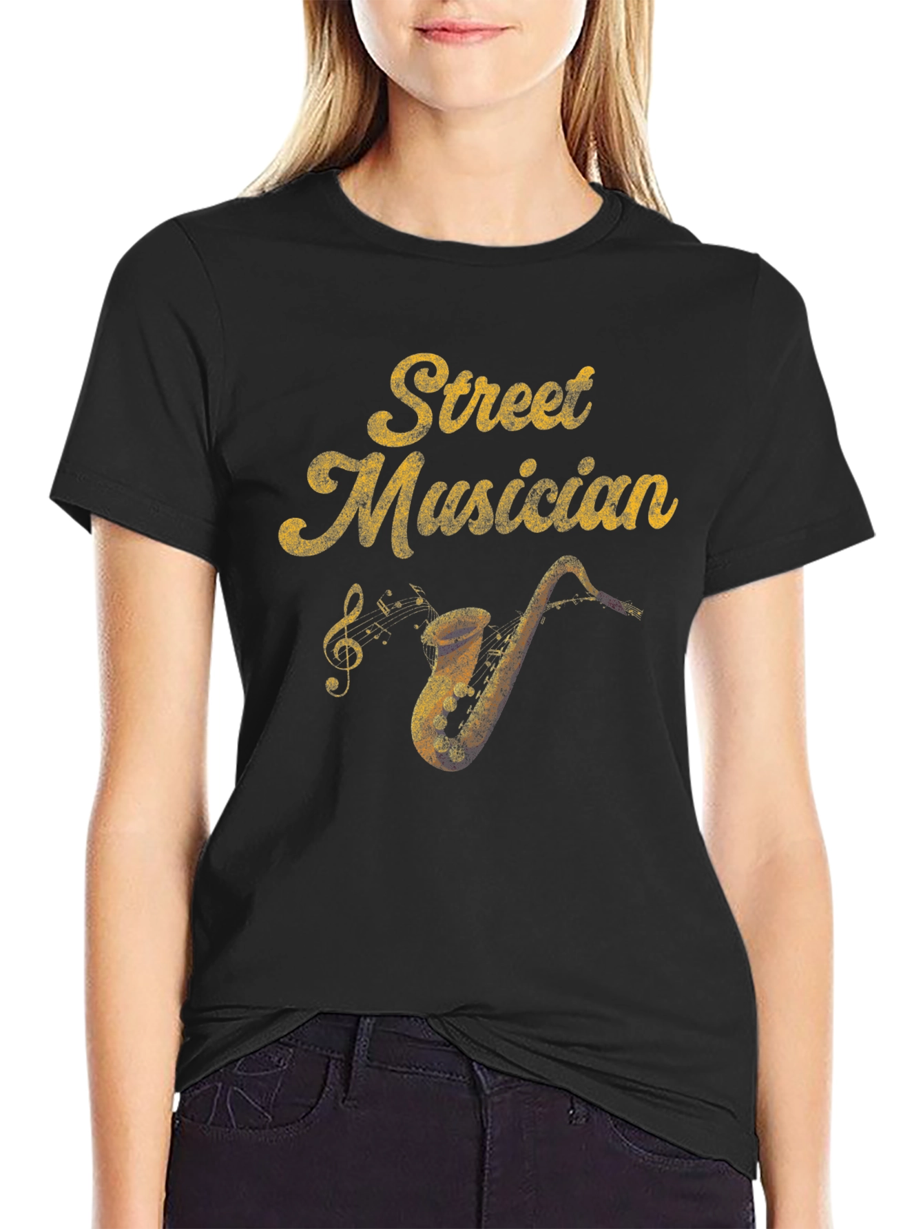 Street Musician Graphic Tee - Black Saxophone T-Shirt
