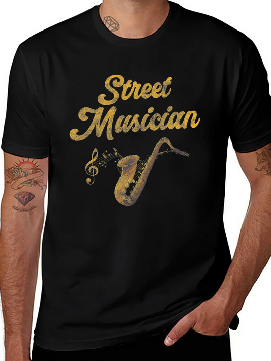 Street Musician Graphic Tee - Black Saxophone T-Shirt