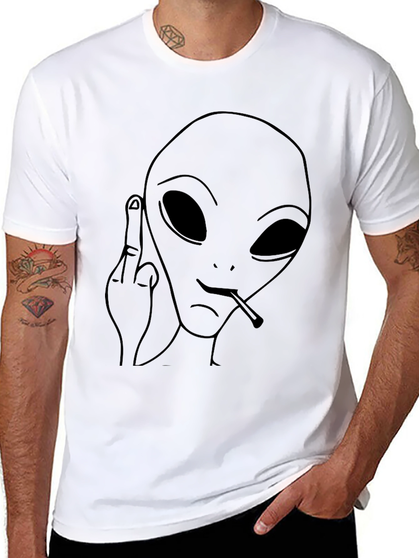 Alien Middle Finger Graphic Tee - Black