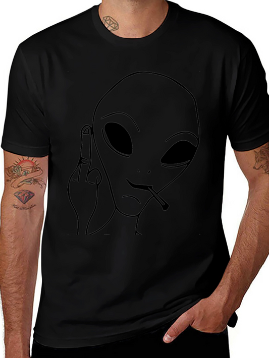Alien Middle Finger Graphic Tee - Black