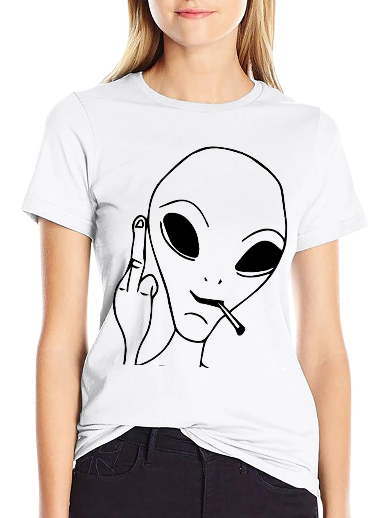 Alien Middle Finger Graphic Tee - Black