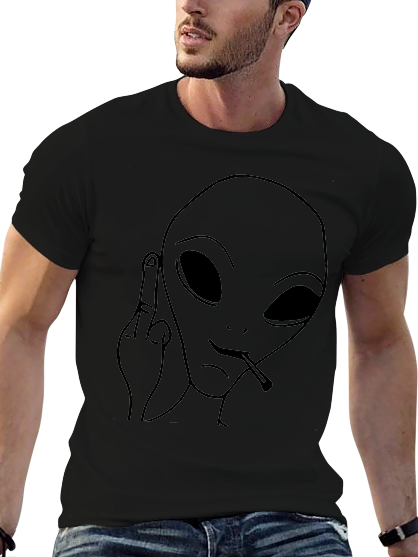 Alien Middle Finger Graphic Tee - Black
