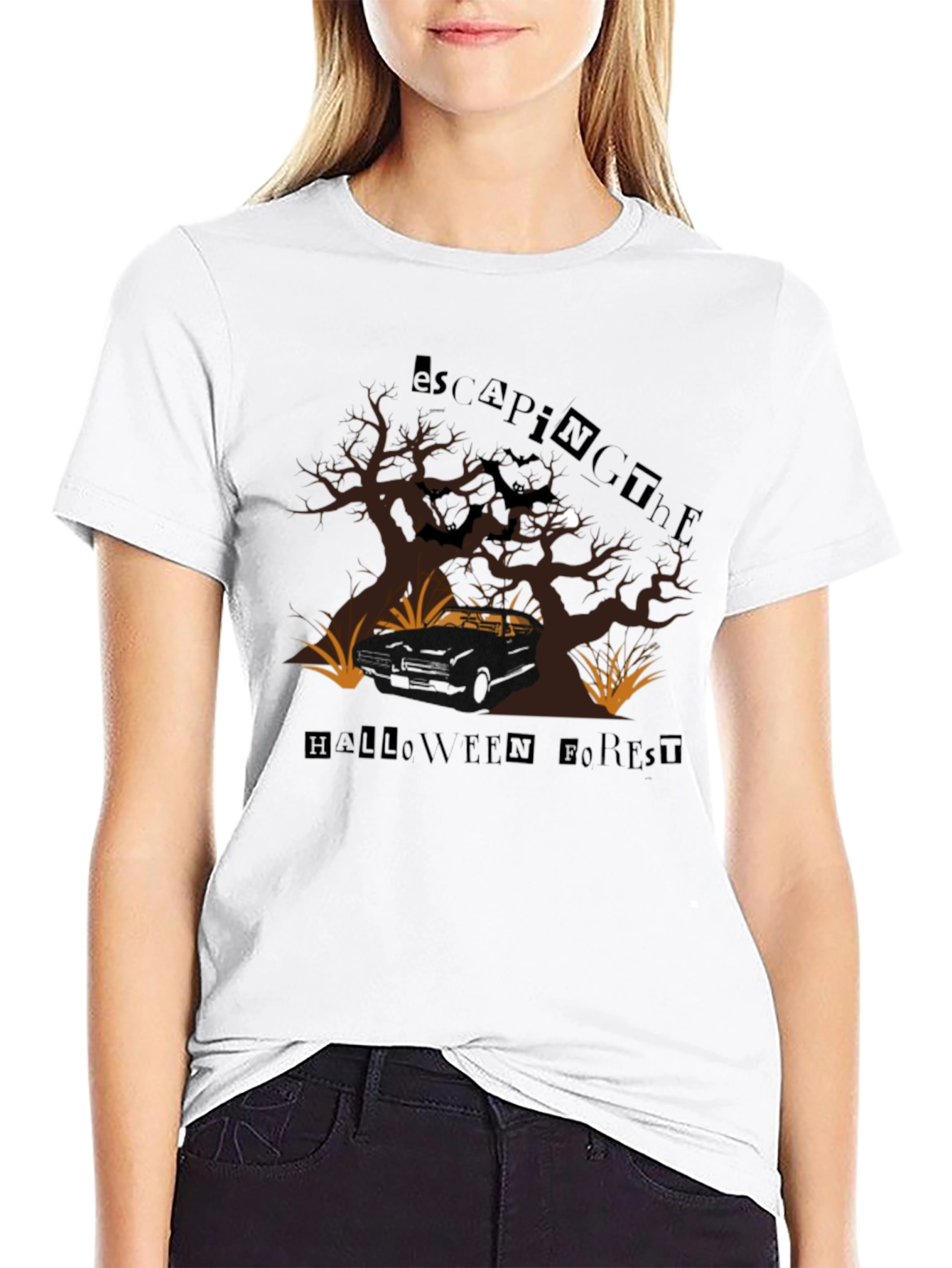 Escaping The Halloween Forest Black T-Shirt