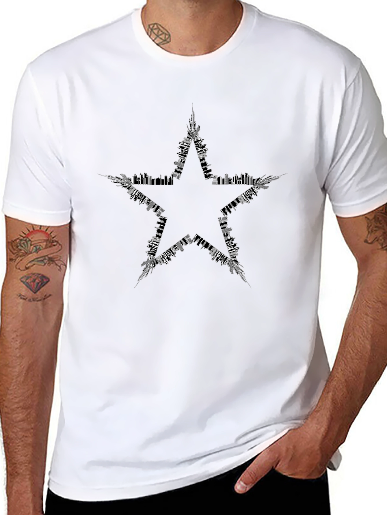 Cityscape Star Graphic Tee - Black