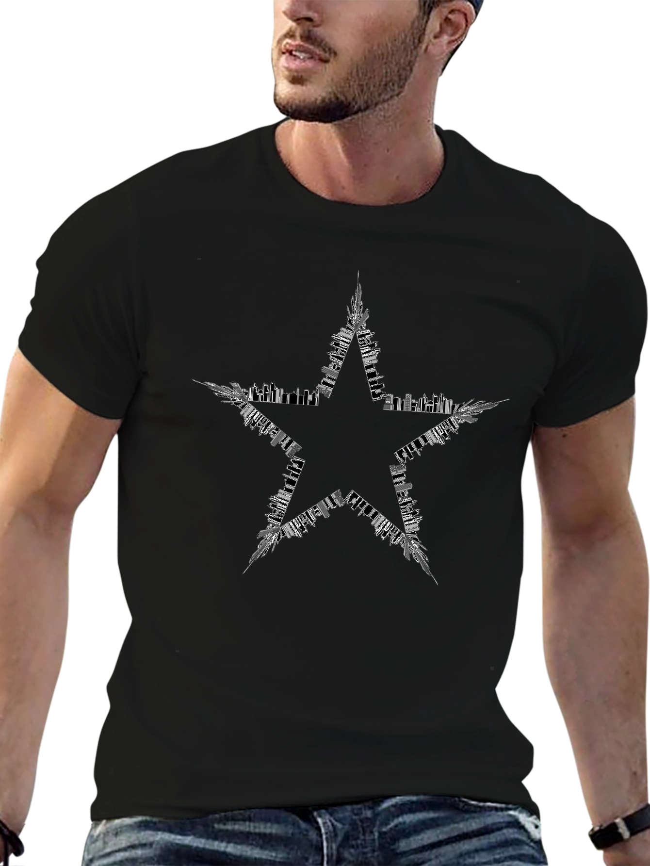 Cityscape Star Graphic Tee - Black