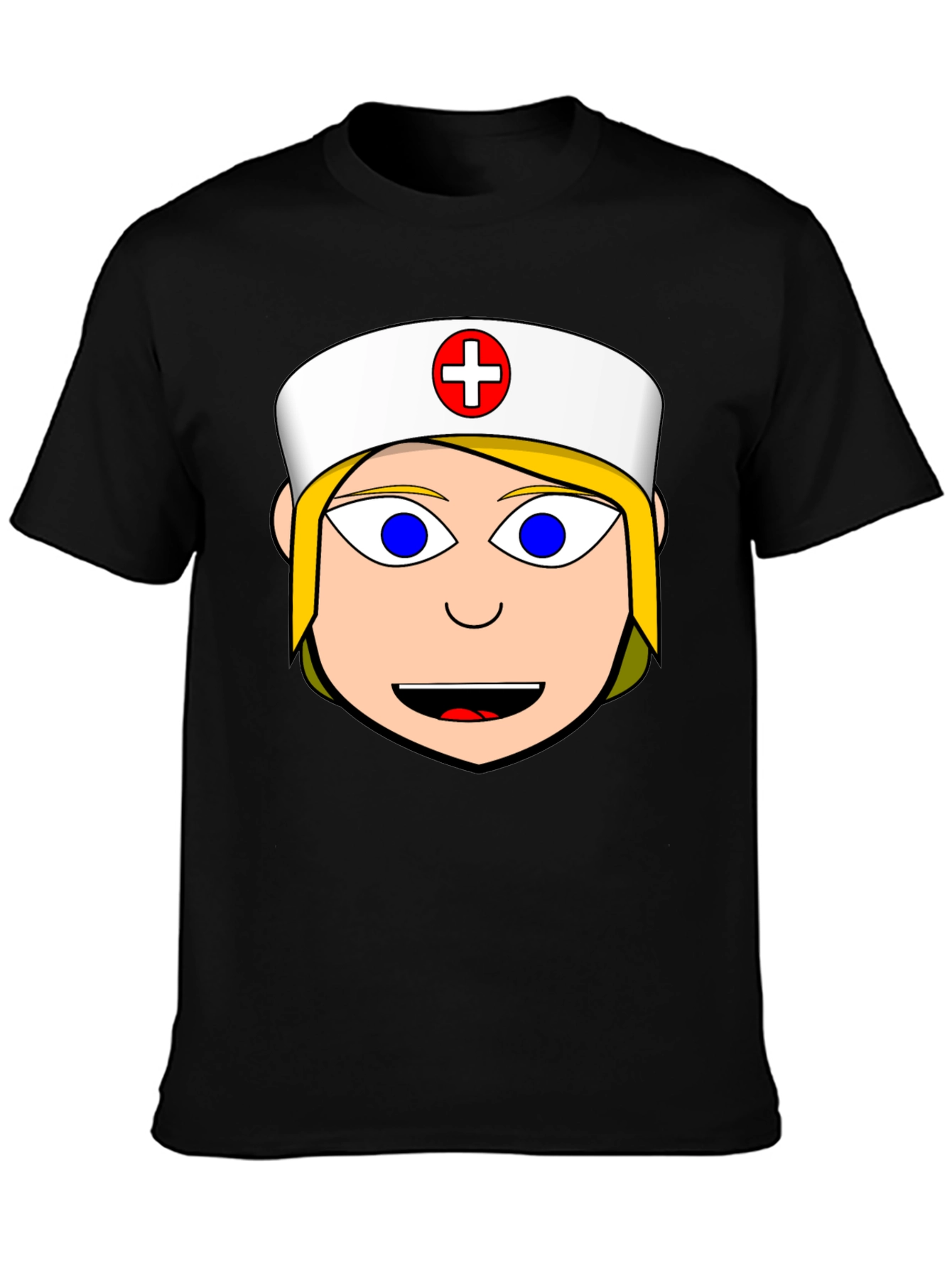 Nurse Cartoon Graphic Tee - Black Cotton Blend Shirt
