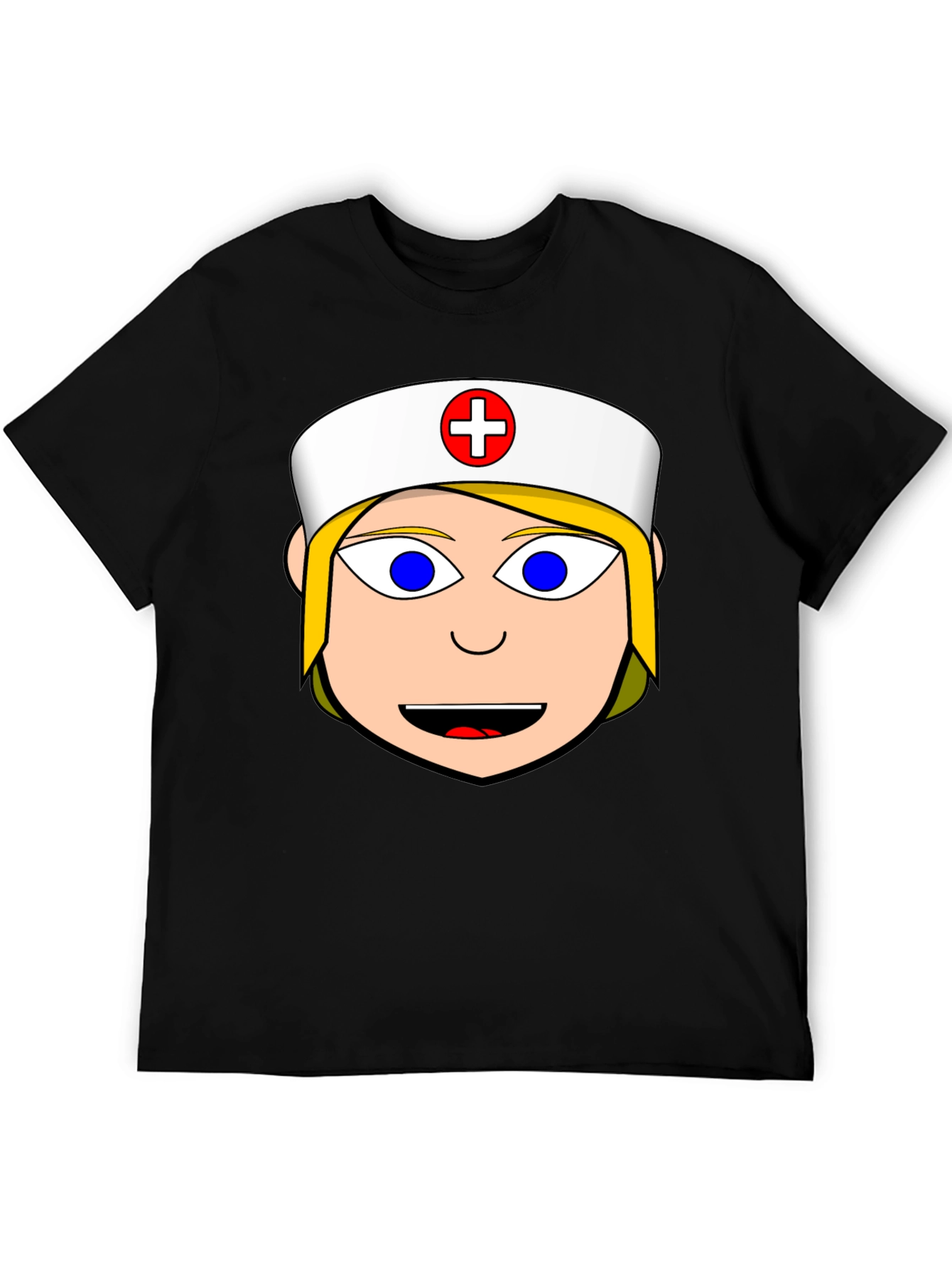 Nurse Cartoon Graphic Tee - Black Cotton Blend Shirt