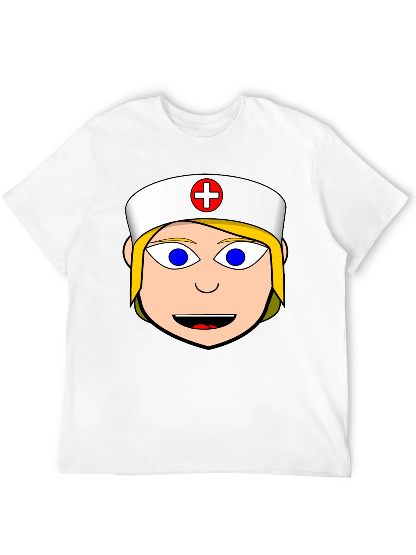 Nurse Cartoon Graphic Tee - Black Cotton Blend Shirt