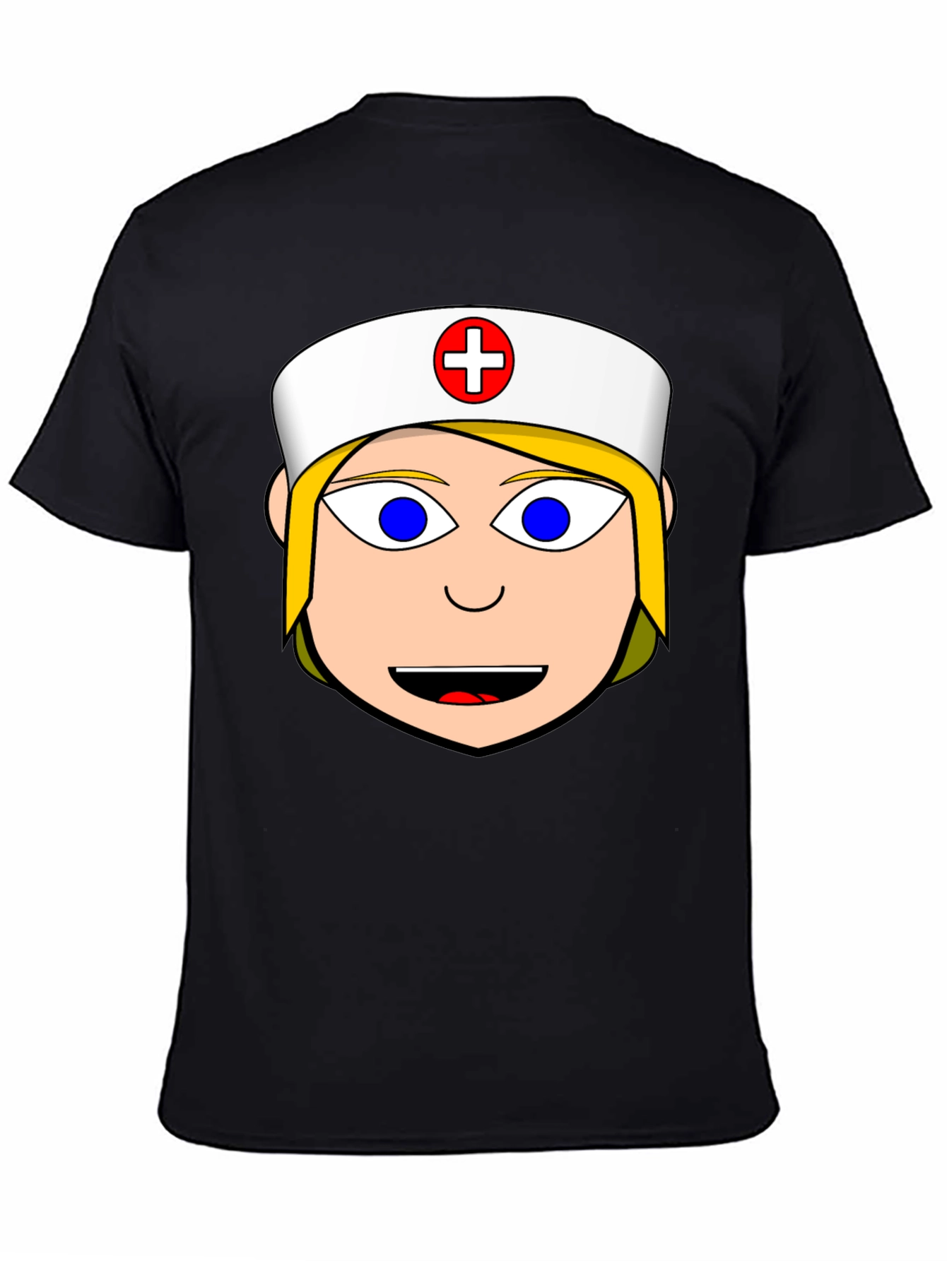 Nurse Cartoon Graphic Tee - Black Cotton Blend Shirt