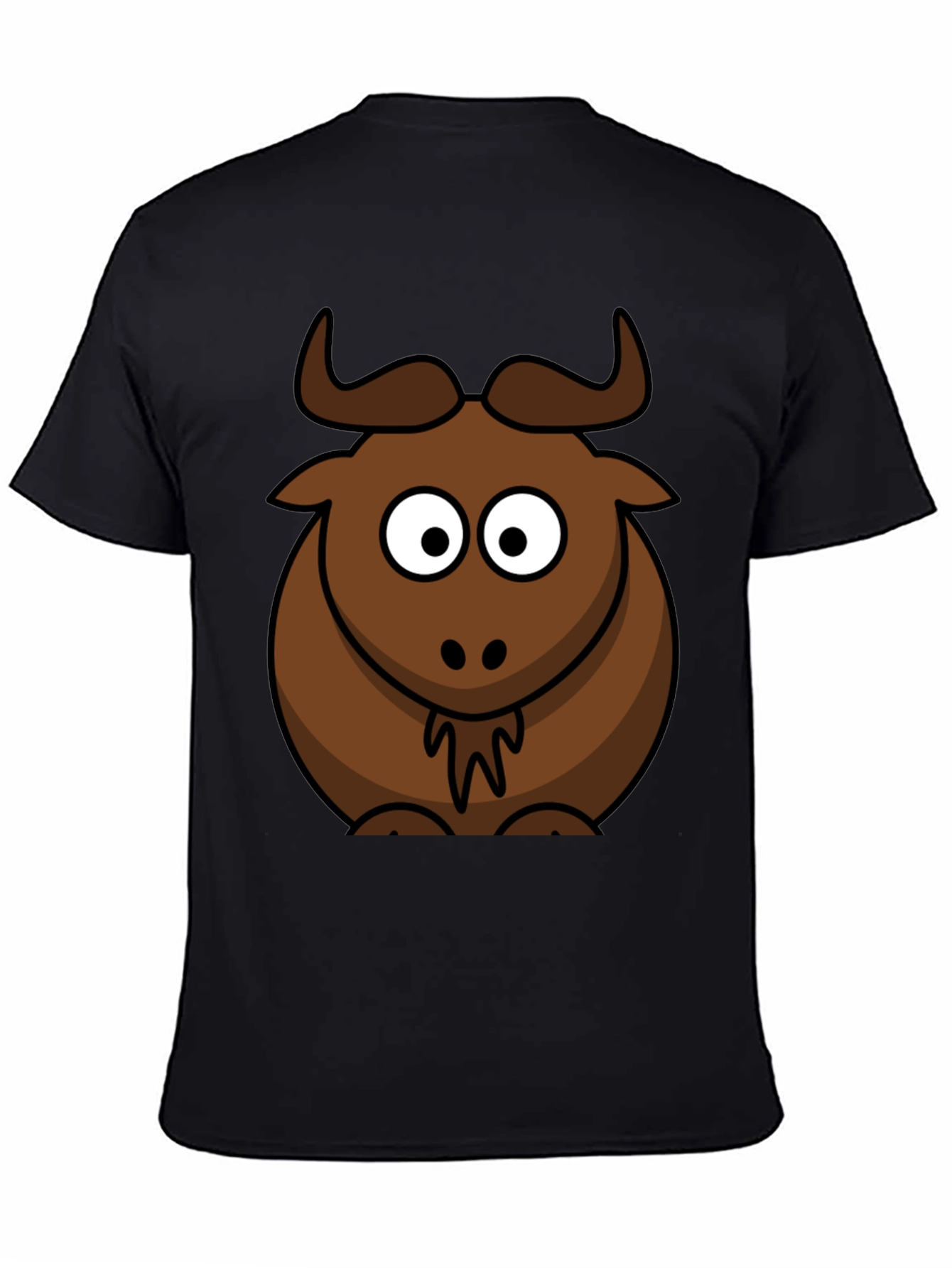 Cartoon Bull Graphic Tee - Black Cotton T-Shirt