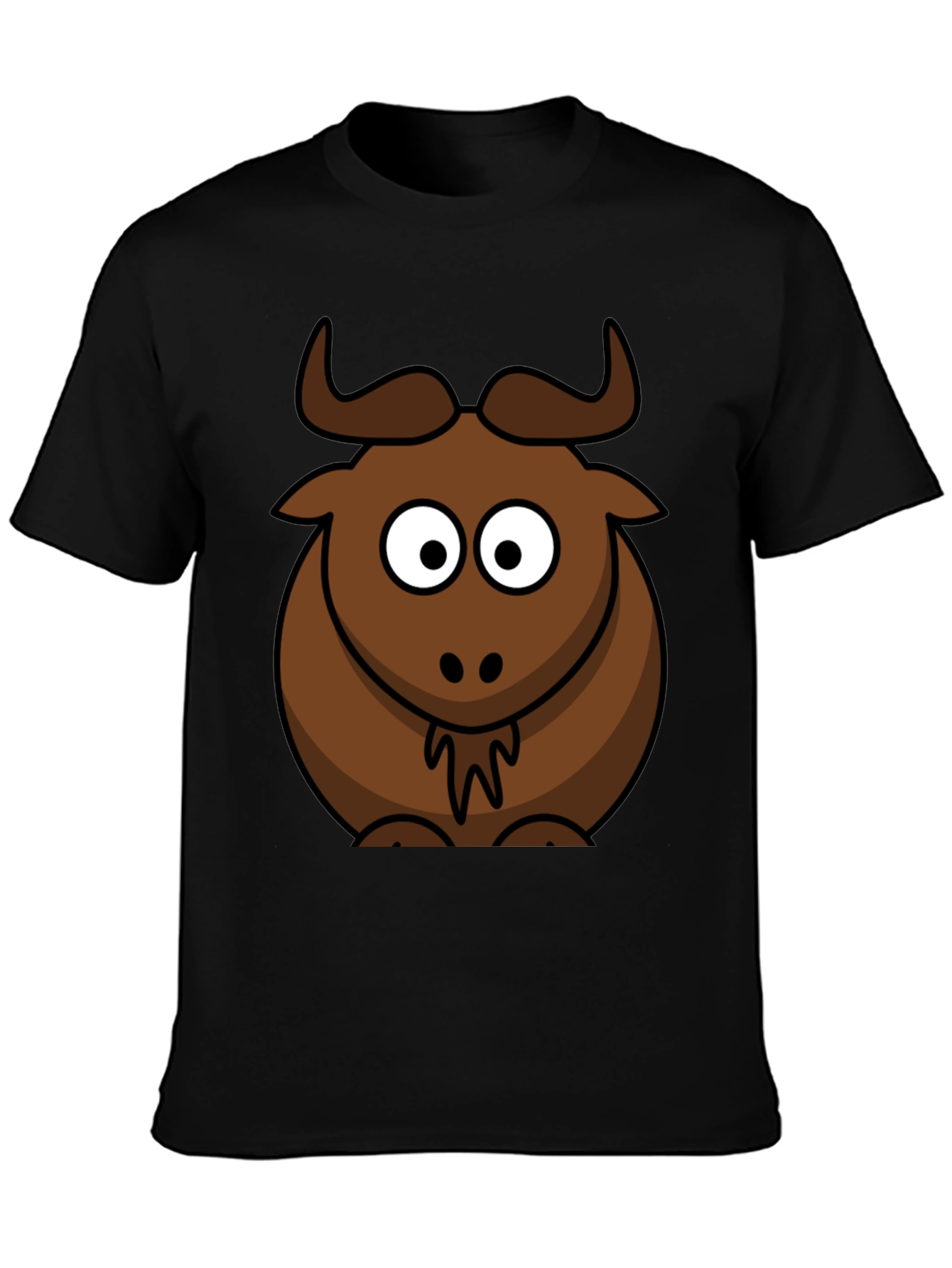 Cartoon Bull Graphic Tee - Black Cotton T-Shirt