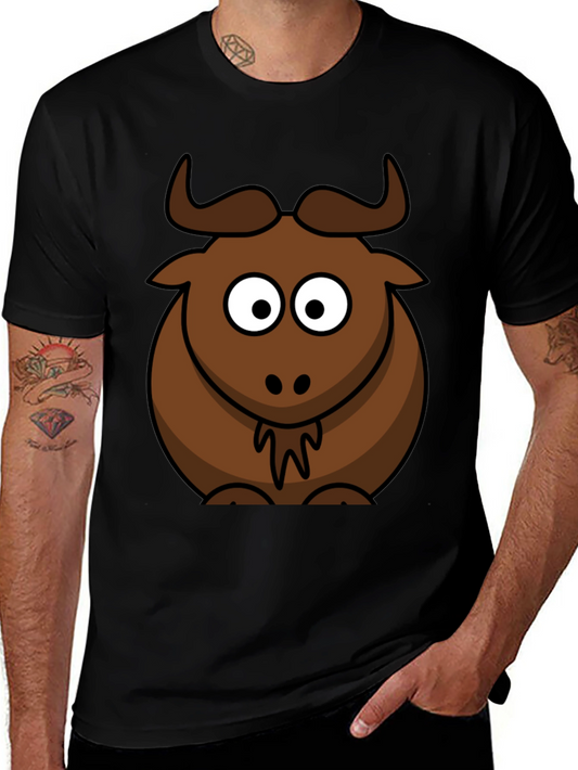 Cartoon Bull Graphic Tee - Black Cotton T-Shirt