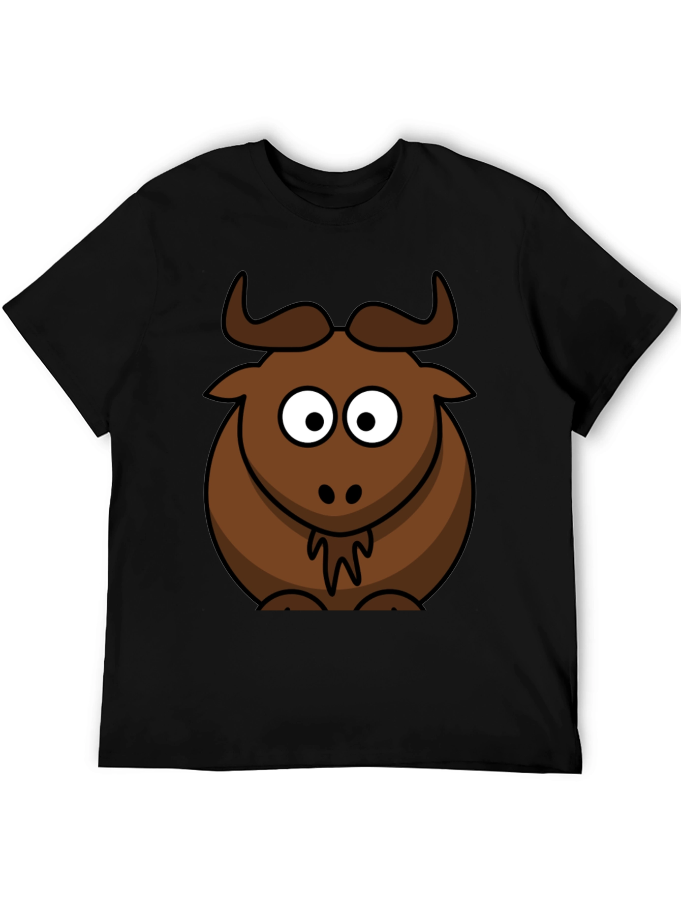 Cartoon Bull Graphic Tee - Black Cotton T-Shirt