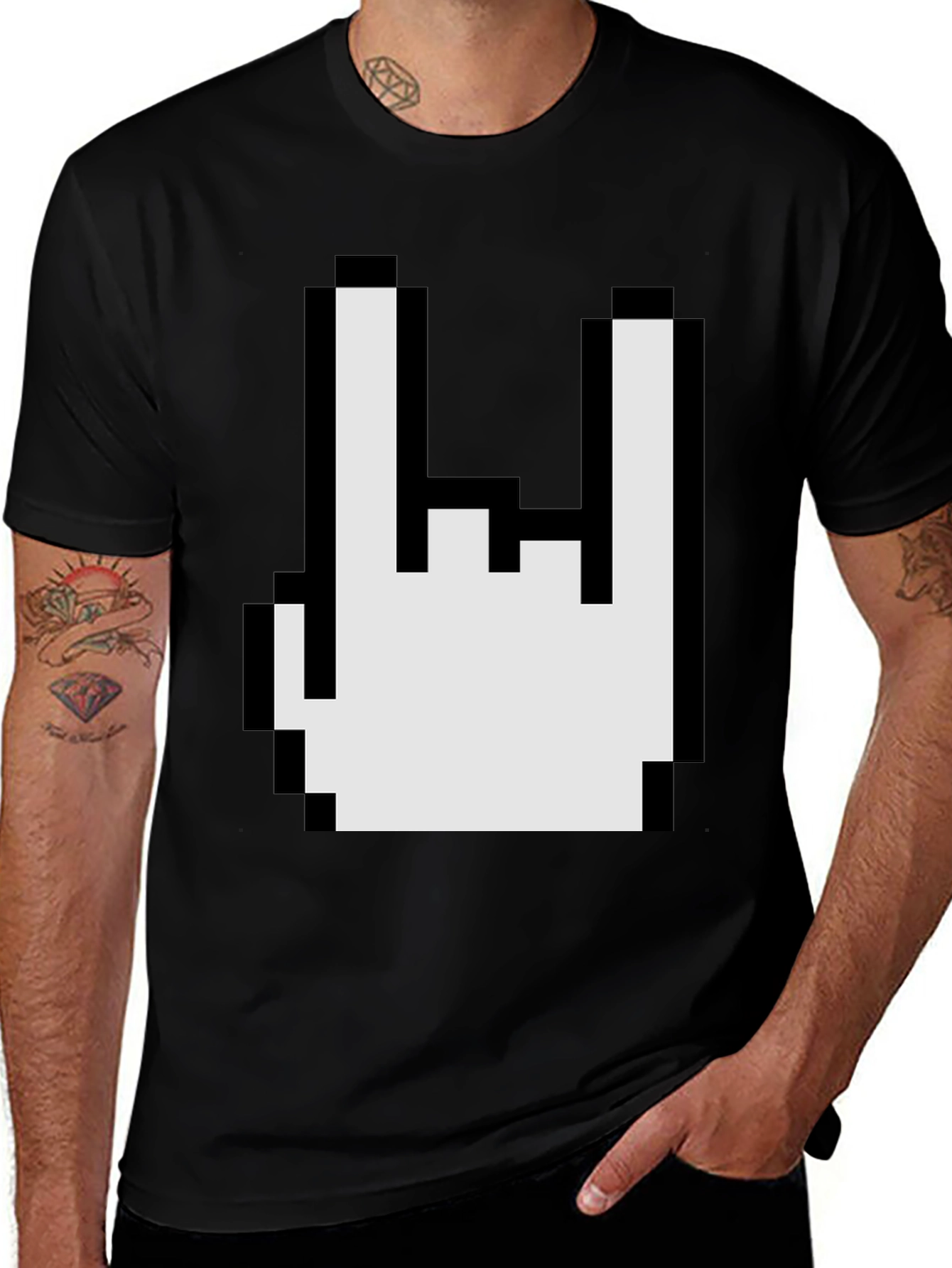 Pixel Rock On Gesture Graphic T-Shirt